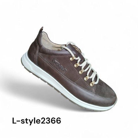 Чоловічі шкіряні кросівки L-Style 2366M коричневі, легкі casual кеди, натуральна шкіра 2366-40 фото