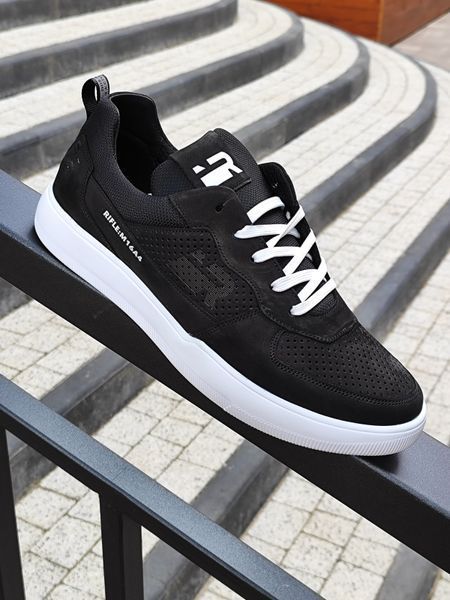 Кеди Norman 209 чорний нубук, перфорація, підкладка котон, підошва піна, верх натуральна шкіра 20240608T072550Z-001 фото
