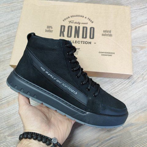 Чоловічі чорні зимові черевики Rondo 2450 натуральний нубук СВ-2450 фото