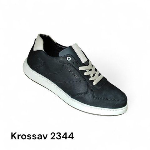 Чоловічі кросівки Krossav 2344 чорні з білою підошвою, натуральна шкіра 2344-40-1 фото