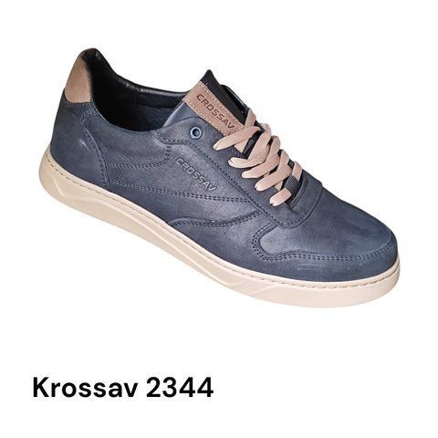 Чоловічі кросівки Krossav 2344 сині з бежевою підошвою, натуральна шкіра 2344-40-3 фото