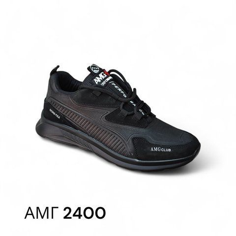 Чоловічі кросівки AMG 2400 чорні шкіряні, спортивні повсякденні AMG-40-2400 фото