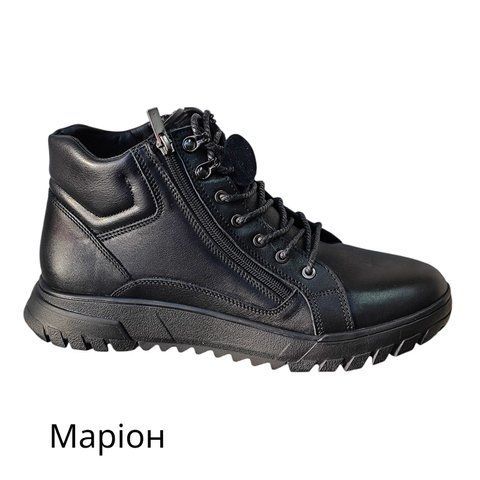 Чорні черевики чоловічі шкіряні Marion 1630/1 на зиму, всередині шерсть натуральна набивна 1630/1 фото